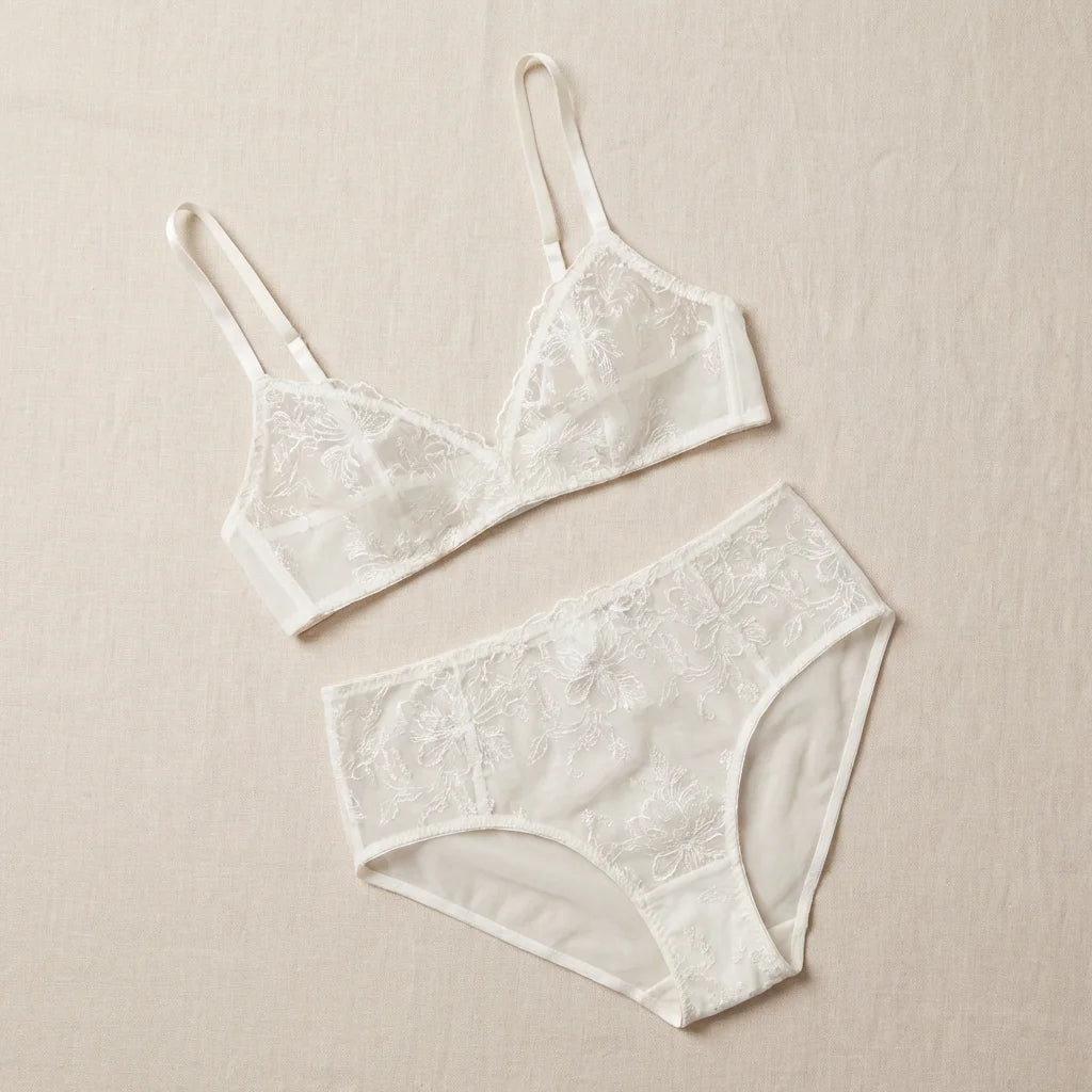 Midnight Bloom - Minimalist White Lace Bra & Panty Set - World Cup 2026 Sexy Fan Gear - Midnight Elegance Edition - View 1