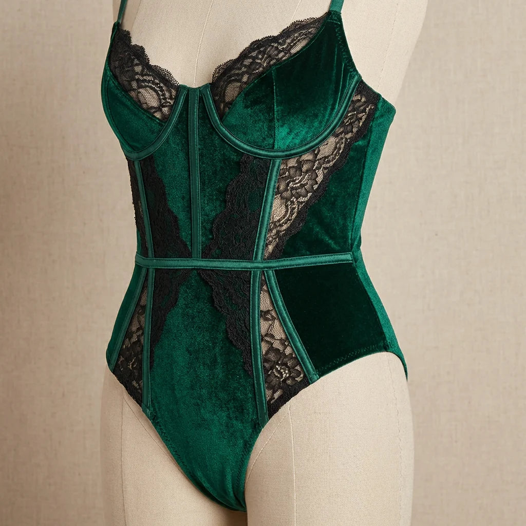 Emerald Enchantment - Vintage Velvet & Lace Bodysuit - World Cup 2026 Sexy Fan Gear - Midnight Elegance Edition - View 1