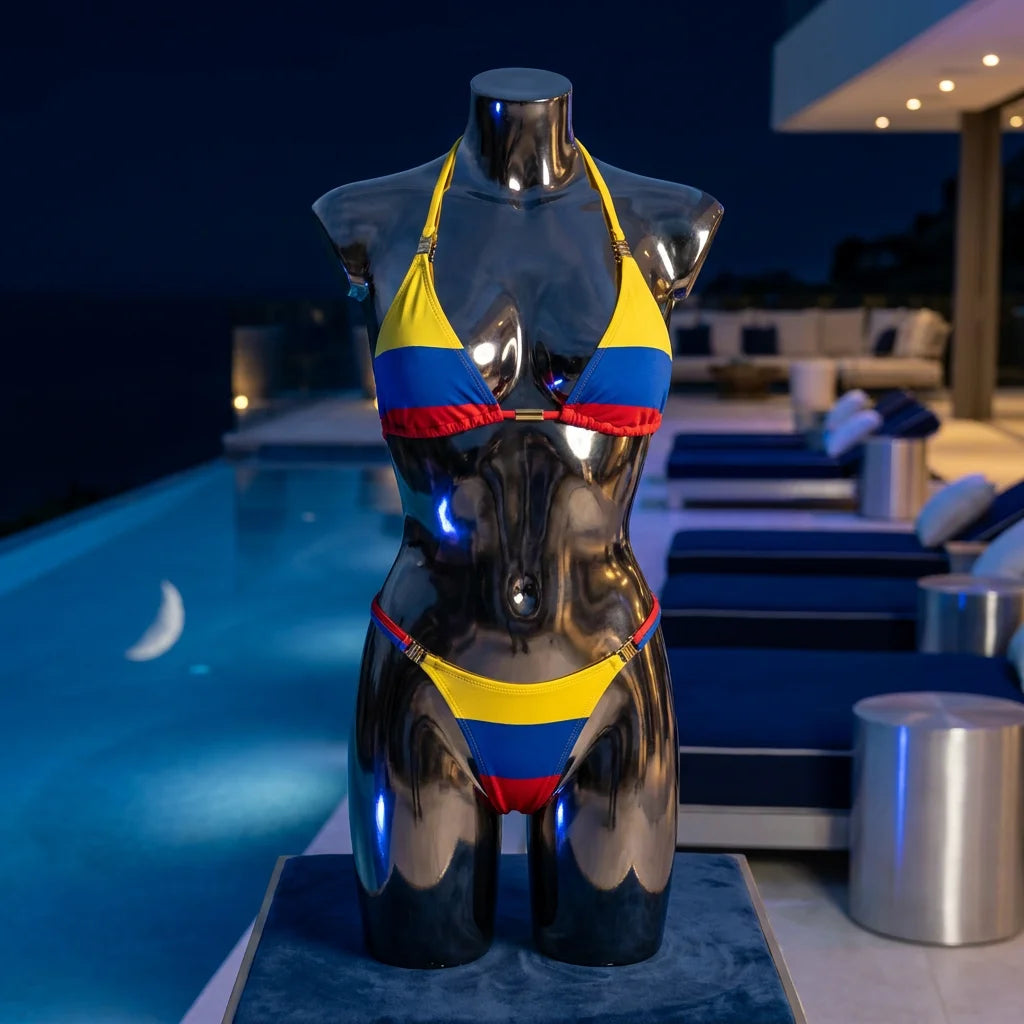 Colombia Passion Flag Bikini - World Cup 2026 Edition - World Cup 2026 Sexy Fan Gear - Midnight Elegance Edition