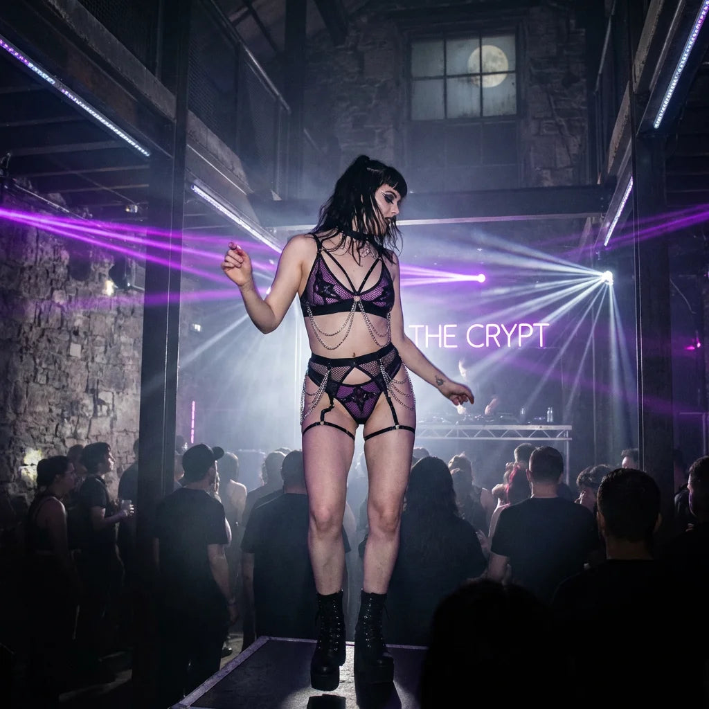 Nightshade Rave - Gothic Mesh & Chain Lingerie Set - World Cup 2026 Sexy Fan Gear - Midnight Elegance Edition - View 2