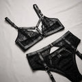Shadow Harness - Gothic Strappy Leather & Lace Lingerie Set