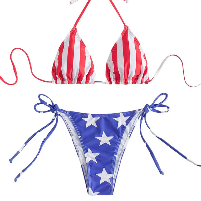American Flag Halter Thong Bikini - 2026 World Cup Host Edition