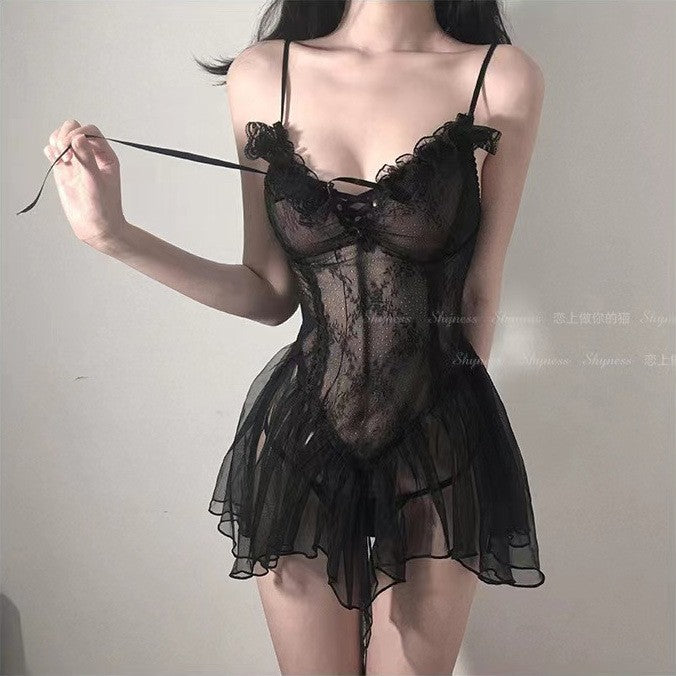 Lace Trim Mesh Chemise - Sexy Lingerie - World Cup 2026 Sexy Fan Gear - Midnight Elegance Edition - View 1