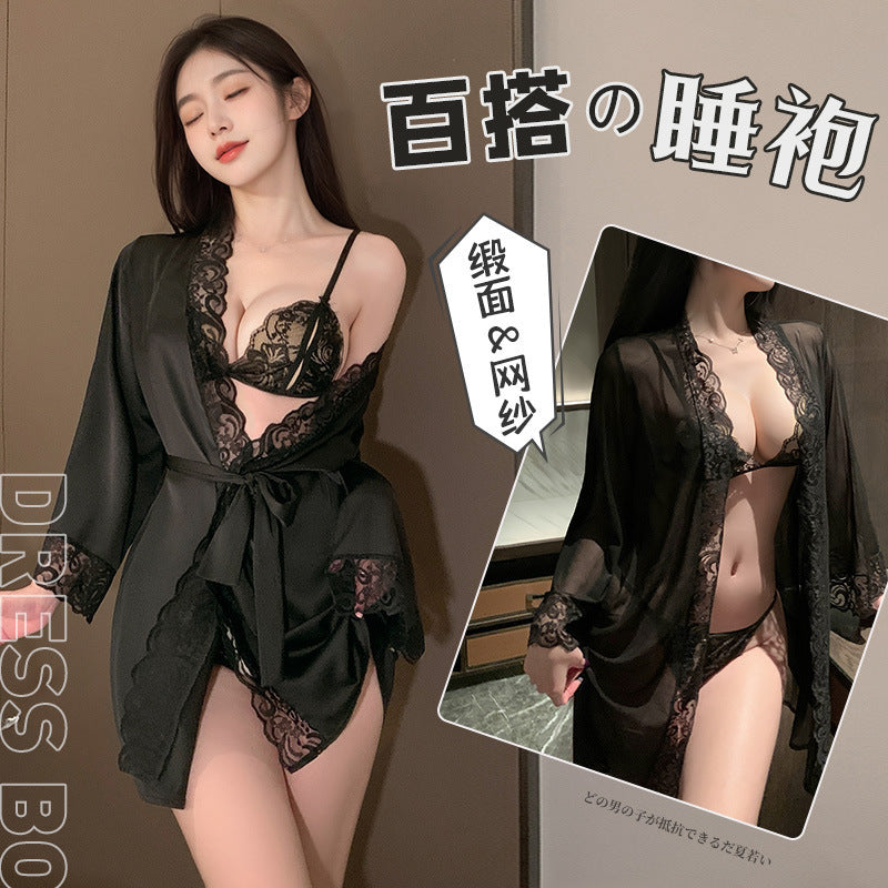 Satin Lace Trim Robe - Sexy Lingerie - World Cup 2026 Sexy Fan Gear - Midnight Elegance Edition - View 2